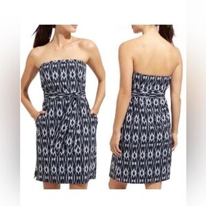 Athleta Navy Ikat Strapless Anywhere Dress